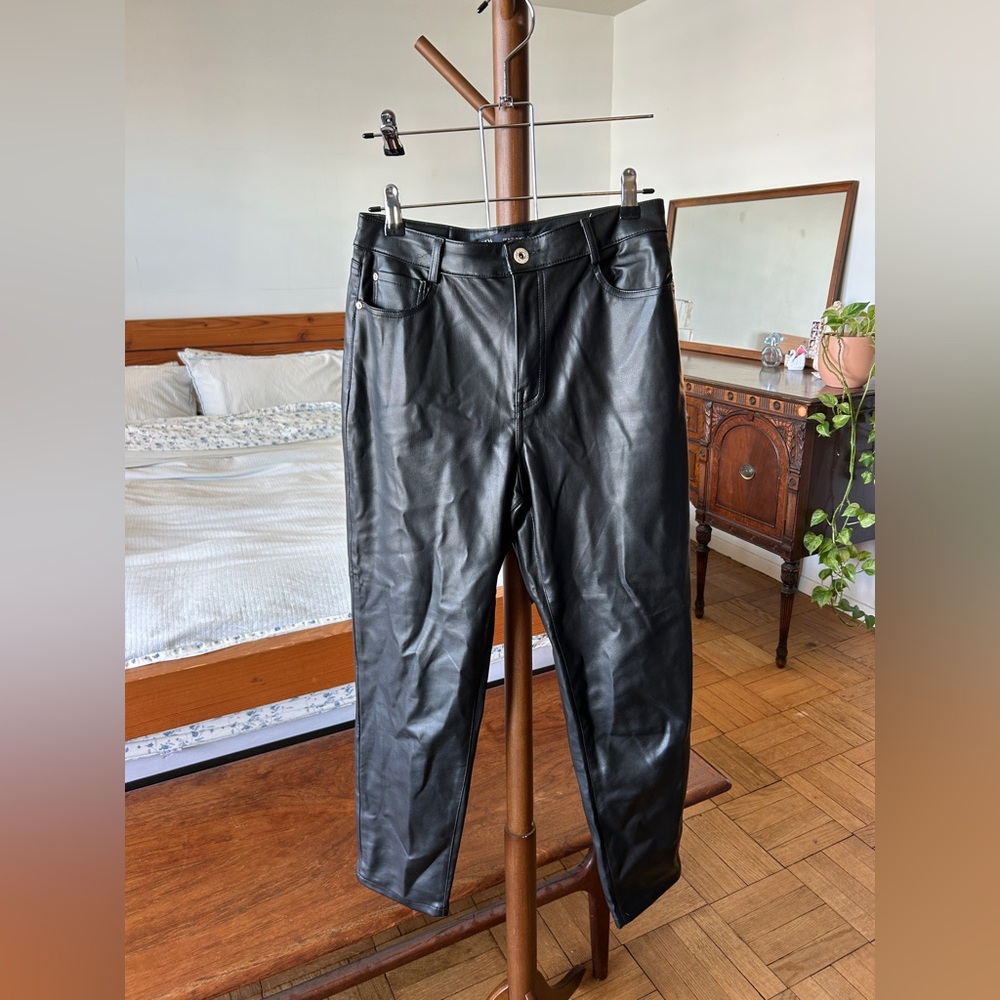 Zara Black Ankle Faux Leather Pants